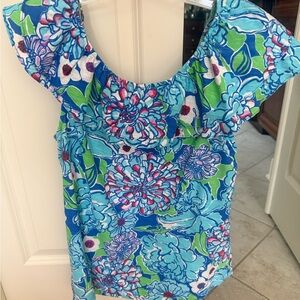 Lilly Pulitzer Vibrant Blue and Green Floral Top